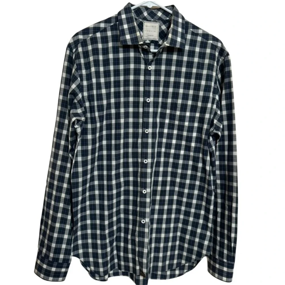 Billy Reid Button Down Shirt Mens XL‎ Standard Cut Long Sleeve Plaid Blue Italy
